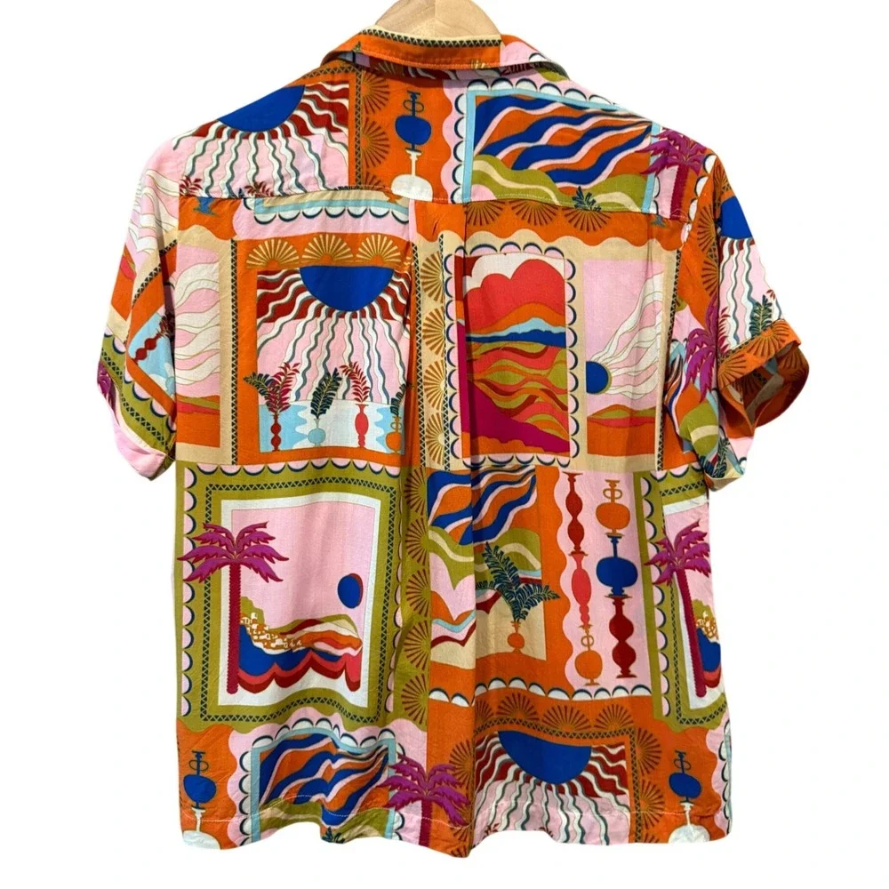 Anthropologie Maeve Bon Voyage Button Down Shirt Womens XS Print Tropical